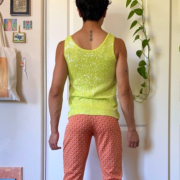 Sequined Lime Green Tank Top - Picture 2 of 4